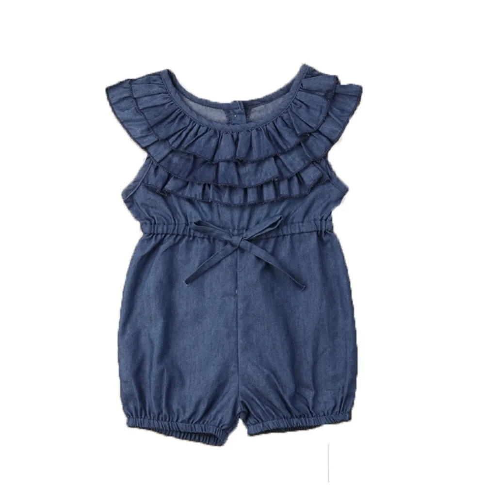 

Baby Bodysuits Summer Newborn Infant Sleeveless Bodysuit For Girls Toddler Denim Jumpsuit One-Piece Bodysuit With Bowknot