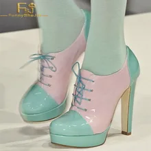 FSJ женская обувь женские туфли-лодочки на Демисезонный розовый и бирюзовый Лакированная кожа коренастый Высокая платформа размера плюс Shoes11 12 и 13 лет