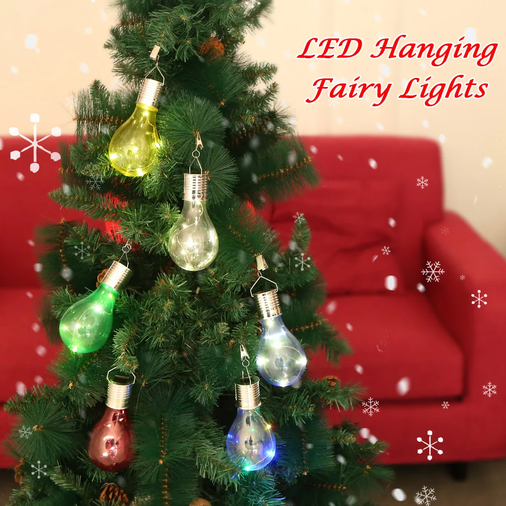 6pcs Outdoor Waterproof Solar Bulb Light Hanging LED Lamp Fairy Lights for Christmas Holiday Party Garden Backyard Decoration