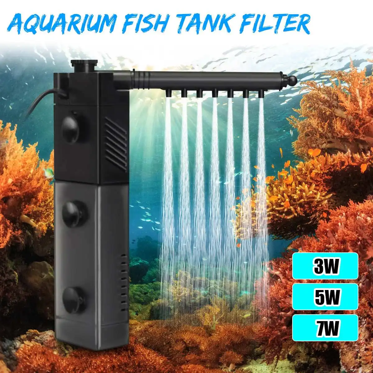 220 В 3 в 1 фильтр для аквариума внутренний фильтр для аквариума погружной насос для аквариума кислородный спрей инструмент 3 Вт/5 Вт/7 Вт