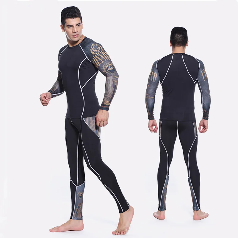 

Men Compression Clothing Thermal Underwear Set Men's Winter Sports Suits Base Layer Long Sleeves t-shirt tights Rashgard Male