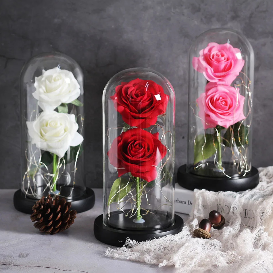 Светильник с розами в бутылке, настольный Ночной светильник, красота и чудовище, романтический подарок, прикроватная деревянная настольная лампа, романтический Валентин