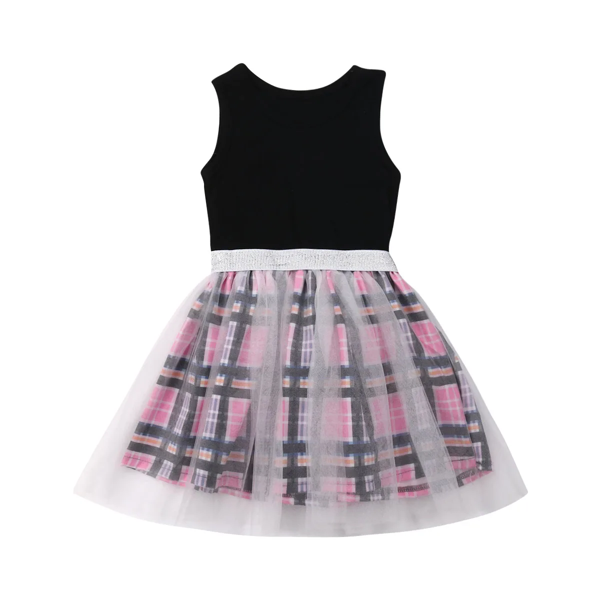 UK Kid Toddler Baby Girls Plaid Sleeveless Princess Party Tutu Cute Dress Summer