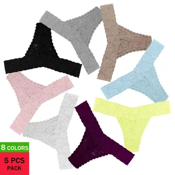 

5Pcs/pack elegant all lace women comfy g-string underwear ladies sexy thong panties seamless cotton plus size underpants