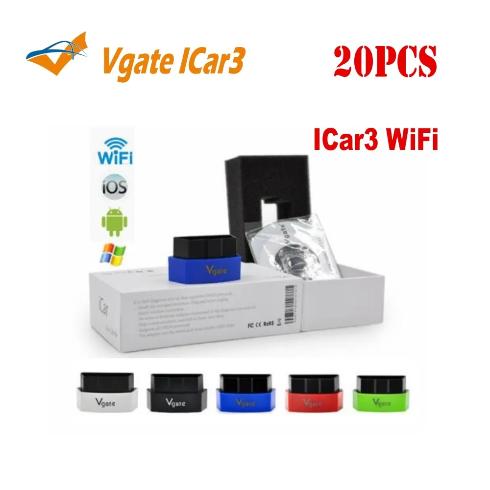 20 штук DHL WI-FI Vgate iCar3 ELM327 WI-FI Авто диагностический сканер для android протоколы бортовой диагностики версии II OBD2 читатель кода iCar3 Мини elm 327 Интерфейс