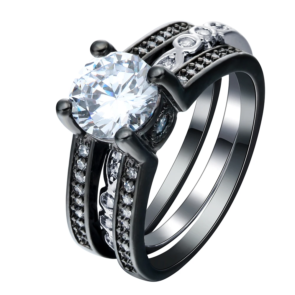 2017 fashion 2pc vintage black gun promise Rings sets new luxury silver