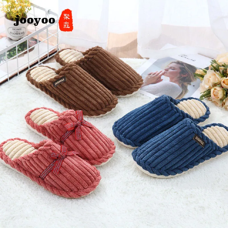 

Woman Cotton Slippers Indoor Chaussures Non-slip Shoes Femme Mules Fur Slippers Household Shoes Winter Keeping Warn jooyoo