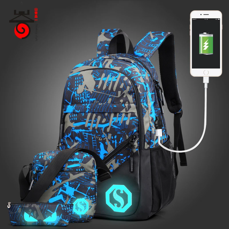 New Design USB Charging Men s font b Backpacks b font Male Casual Travel Luminous Mochila