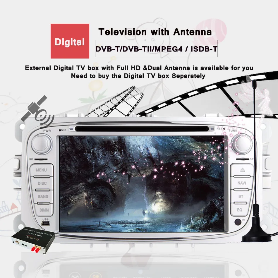 Top 2 din Android 9.0 Octa 8 Core Car DVD Player GPS Navi for Ford Focus Galaxy with Audio Radio Stereo Head Unit 1024*600 4G RAM 5