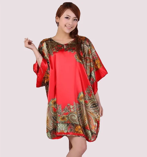 Plus Size Fashion Female Robe Bath Gown Printed Design Women Rayon Nightdress Summer Nightgown Pijama Mujer Zh887K