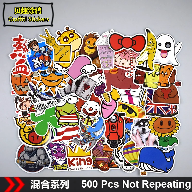 

500pcs/pack No Repeating Graffiti Stickers Cartoon Characters Animals Series Waterproof Sticker Creative Skateboard Car Decor