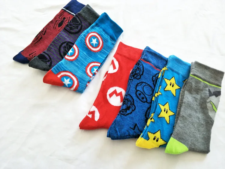 Marvel/черные пантера, Капитан Америка, носки, Супер Марио, гриб, персонализированная новинка, Осень-зима, хлопковые зеленые, красные носки