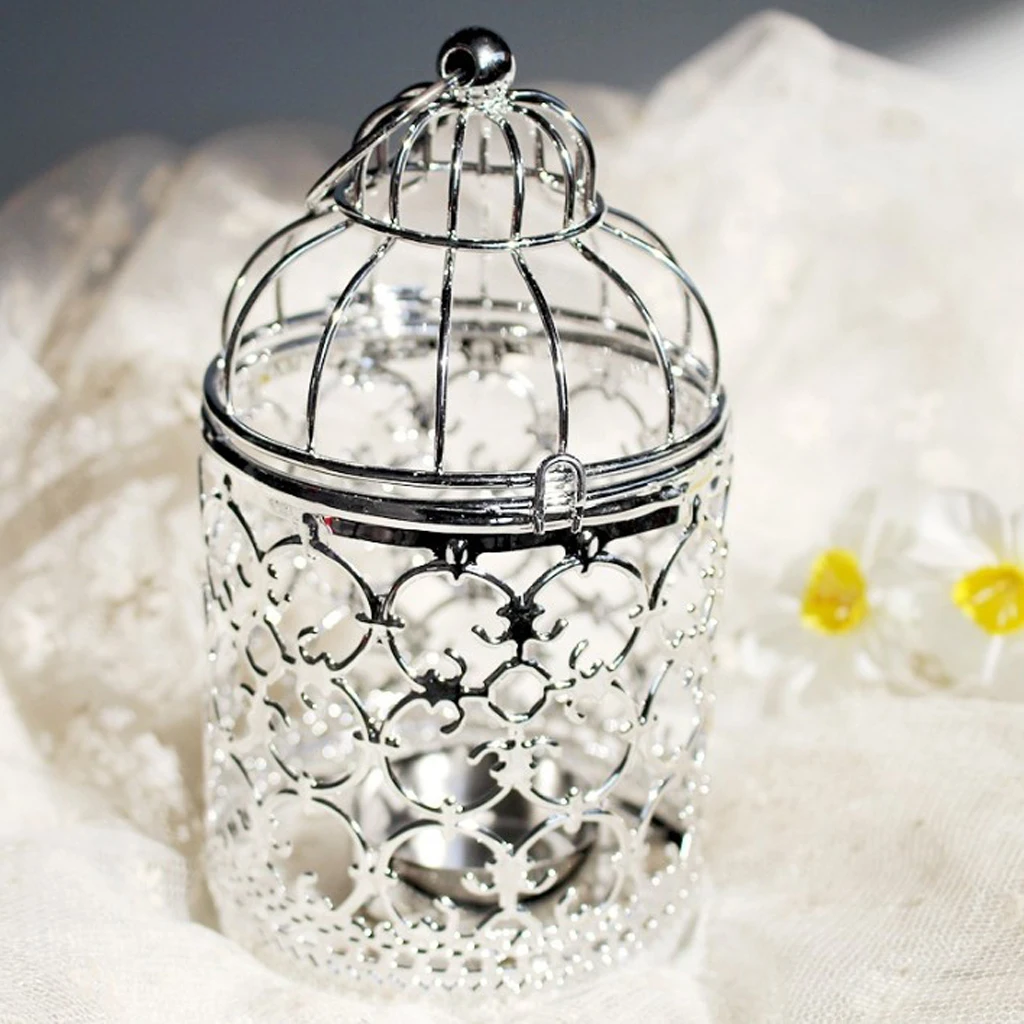 MagiDeal Hollowed Pattern Design Tealight Metal Candle Holder Hanging Lanterns Creative Birdcage Wedding Home Table Decoration