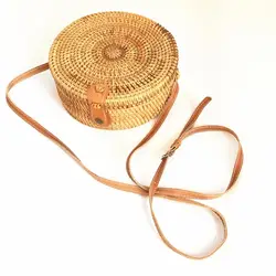 Сумки из ротанга из натуральной кожи для Для женщин Регулируемый ремень 2019 модные пляжные Наплечные сумки круговой сумочка в стиле Бали