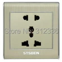 Выход международный стандарт 5 отверстий большая настенная розетка мощность из алюминия, цвета шампанского drawbench