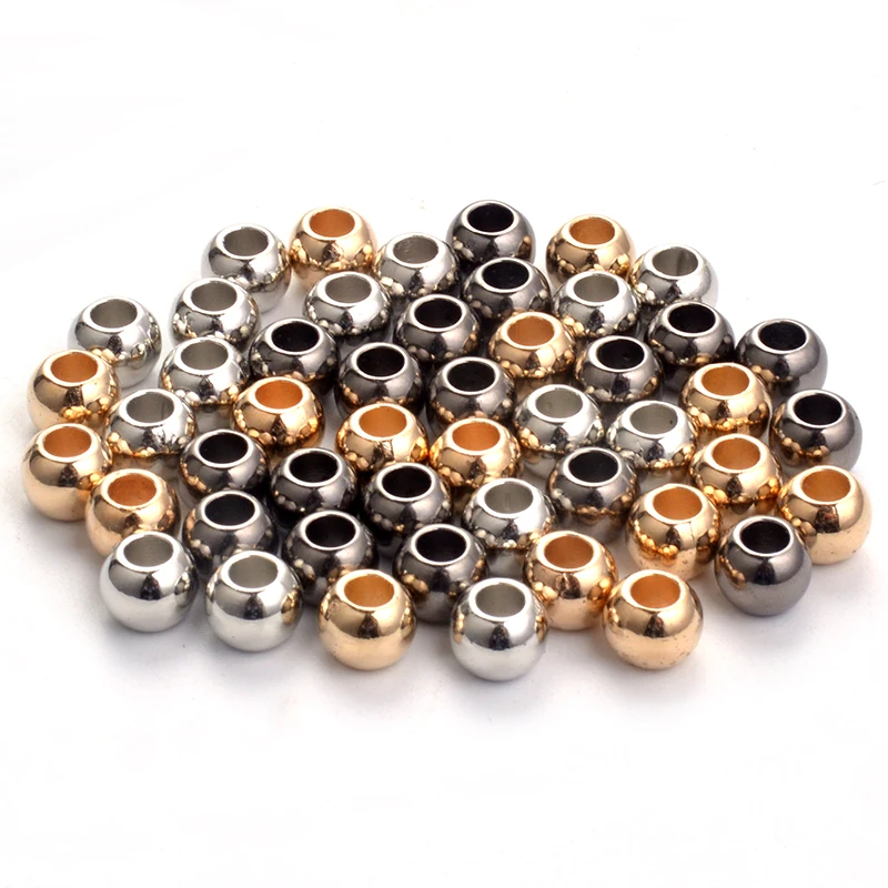 

100pcs Gold/Rhodium/Gun Metal Plastic CCB Big Hole Spacer Looose Beads For Jewelry Making Dia 4mm,6mm,8mm,10mm,12mm