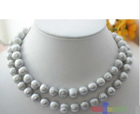 

32" 12MM GRAY ROUND FRESHWATER CULTURED PEARL NECKLACE p1791 ^^^@^Noble style Natural Fine jewe FREE SHIPPING