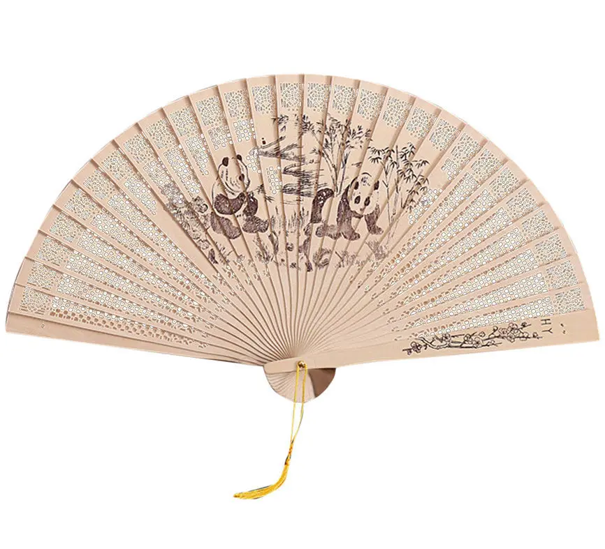 Chinese Traditional Hollow Fan Wooden Hand Made Exquisite Folding Wedding Gift Dropshipping Aug#1 - Цвет: A