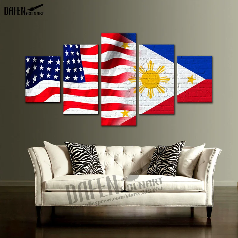 

Framed 5pcs American Brazil Gradient Flag Canvas Paintings Poster Wall Art Picture Prints For Living Room Home Decor With Frame