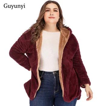 

Guyunyi Elegant Faux Fur Coat Women 2018 Autumn Winter Warm Hooded Fur Jacket Female Plush Overcoat Casual Outerwear