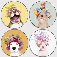 AOVOLL Carpet Kids Room Cute Cartoon Pet Dog Pattern Round Rug Rugs and Carpets for Home Living Room Home Decorative Carpet