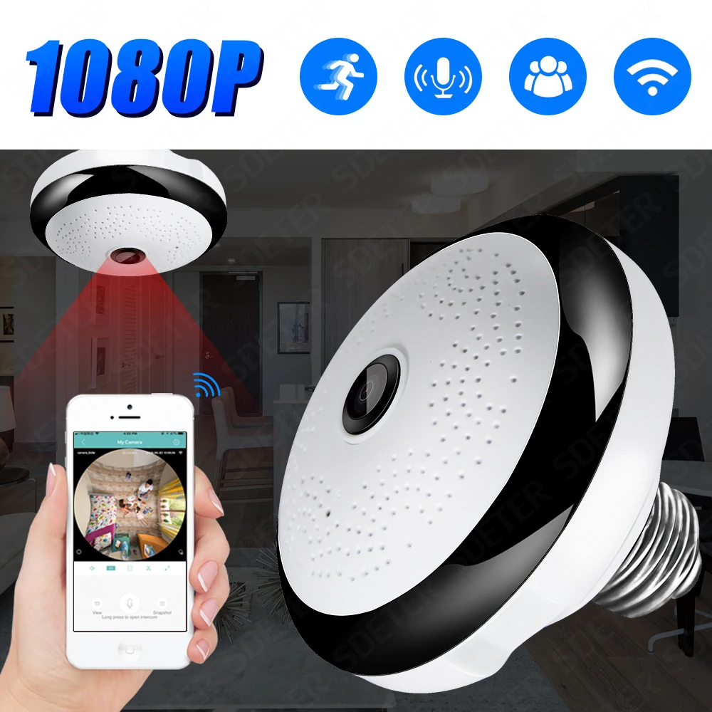 SDETER 1080P беспроводная wifi камера IP лампочка лампа CCTV домашняя камера безопасности панорамный рыбий глаз VR 360 градусов ночное видение 2 способа разговора