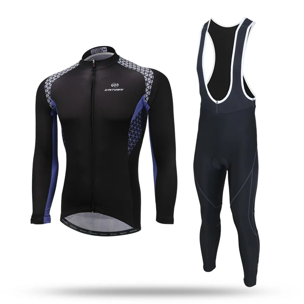 

Men's Cycling Clothing Set Long Sleeves Jersey Kits Gel Pad Bib Pants Mountain Road Bike Jersey Sport Wear Black