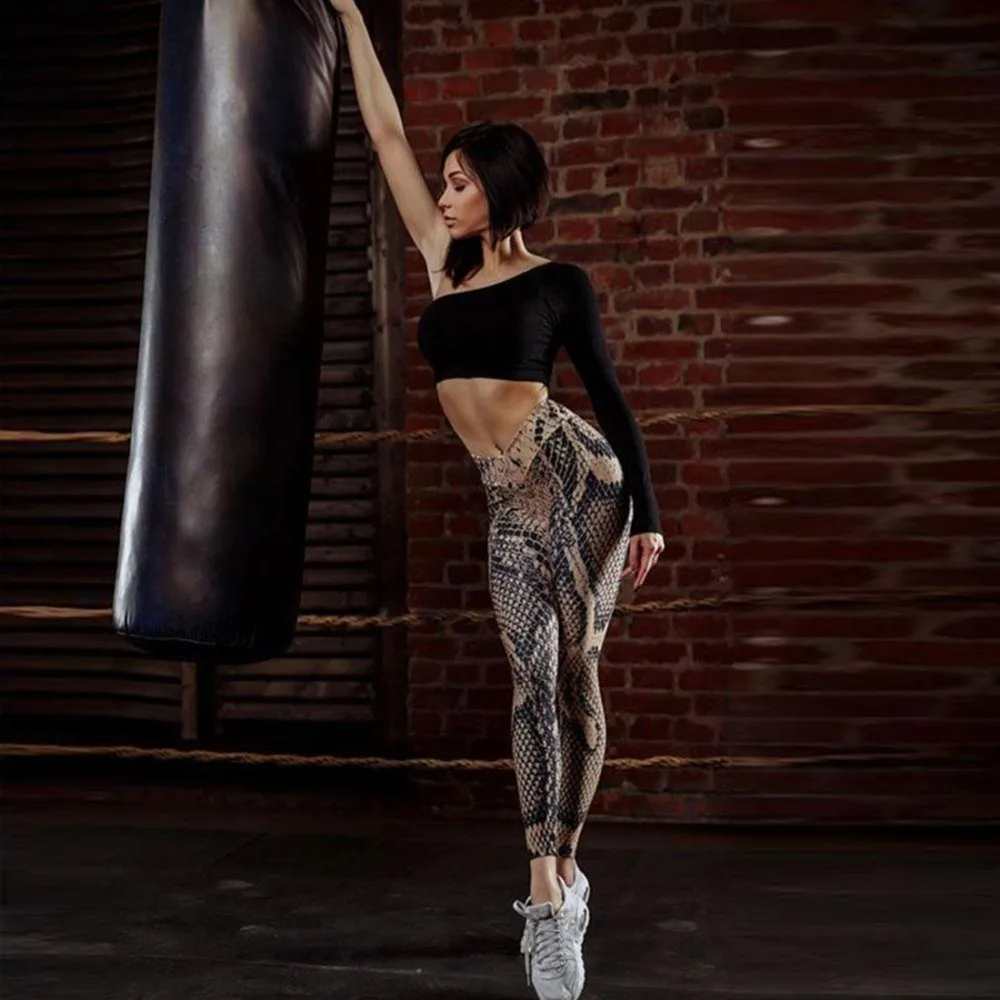 2019 summer hot new fashion fitness leggings snake pattern print nine points leggings Slim high waist casual women