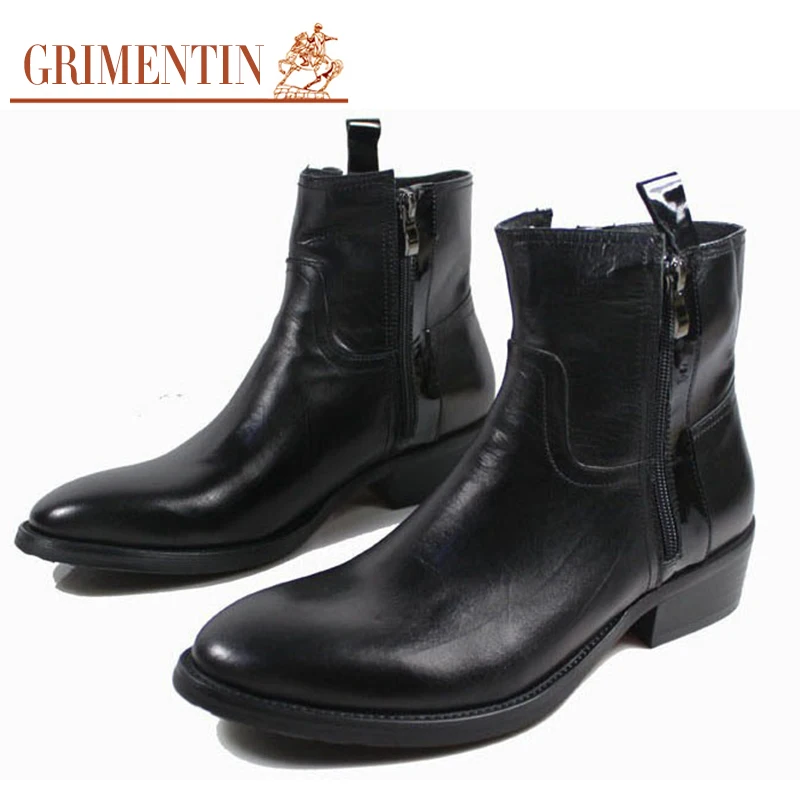 

GRIMENTIN hot sale Men ankle boots zip genuine leather shoes oxford business botas 2 colour Size:6.5-11 4Bo80