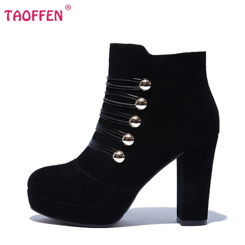 

women real genuine leather high heels platform ankle boot snow half short botas warm winter boot footwear shoes R7422 size 34-39