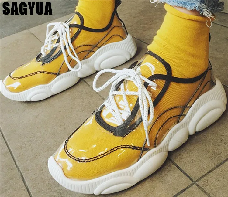 

Spring new Transparent Leisure sneakers women shallow lace up Bear Thick bottom casual shoes Outdoor Comfort ladies flats A717