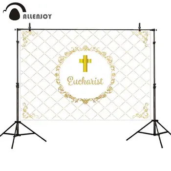 

Allenjoy baptism backdrop photography christening golden frame children first Communion celebration photo background photocall