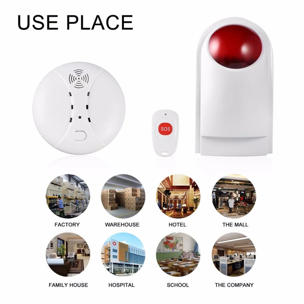 

4pcs/set Outdoor Waterproof Wireless Smoke Detector Strobe Siren with Backup Battery For Home Alarm Systems Home Security