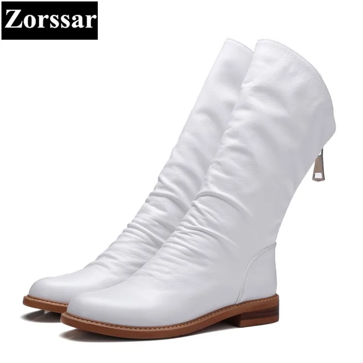 {Zorssar}/Новинка 2018 года Модные женские ботинки из натуральной кожи до середины икры