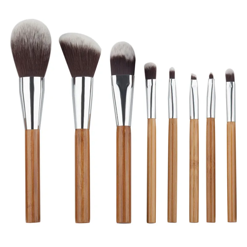 

8pcs Foundation Powder Blush Makeup Brush Set Bamboo Handle Angled Contour Eyebrow Eyeliner Eyeshadow Lips Brushing Brush Kits