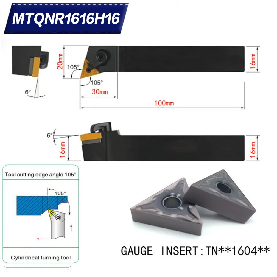 

MTQNR1616H16 105 Degree External Turning Tool Holder For TNMG160404 TNMG160408 Used on CNC Lathe Machine