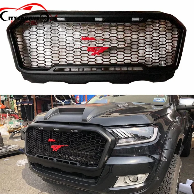 

TOP QUALITY FRONT RACING MODIFIED GRILLE GRILLS BLACK MASK BUMPER COVER FIT FOR FORD RANGER T7 XTL 2016-2018 GRILL EXTERIOR