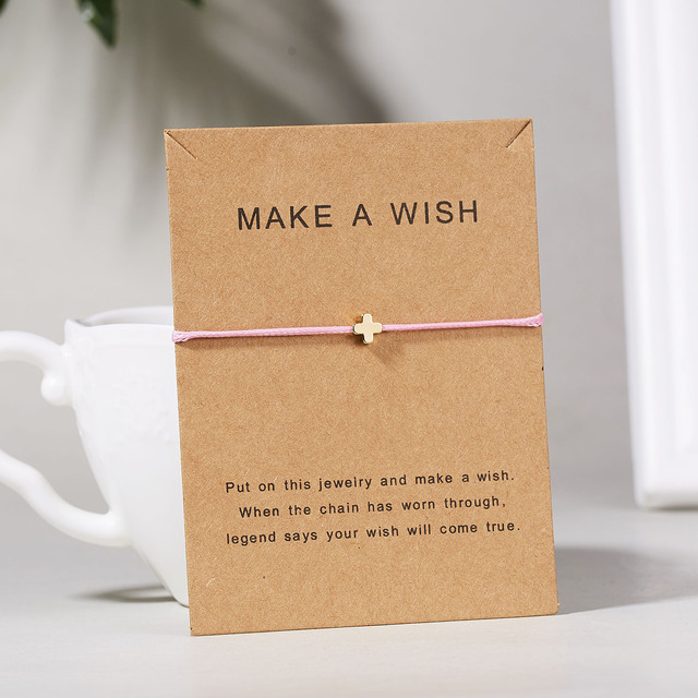 A Wish Heart Charm Bracelet Femme Adjustable Lucky Star Cross Butterfly Red String Women Kid Friendship Jewelry Card Gift