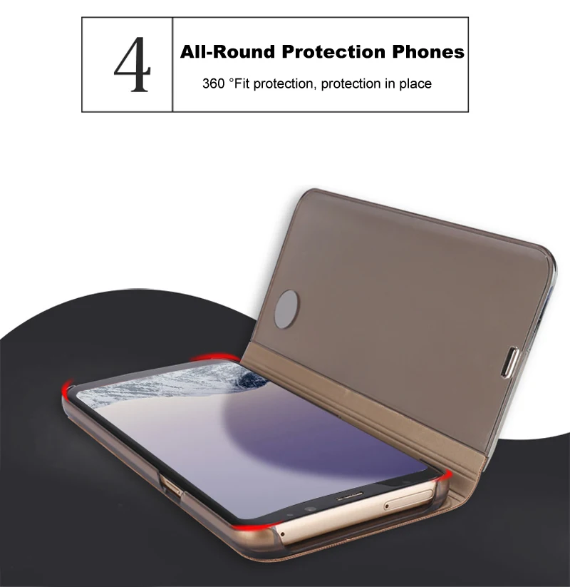  GXE for Samsung Galaxy S8 Plus Clear View Flip Case Electroplating Mirror Mobile Phone Stand Leathe