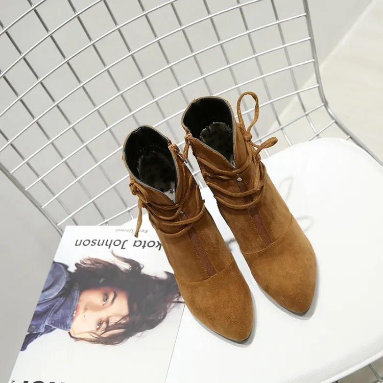 

Big Size 9 10 11-15 boots women shoes ankle boots for women ladies boots Side zipper with bow tie