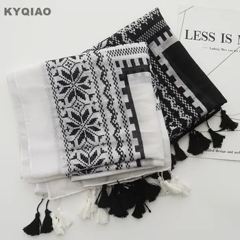 

Women scarf 2020 women autumn winter Mexico style hippie vintage long black white print scarves ethnic scarf muffler cape