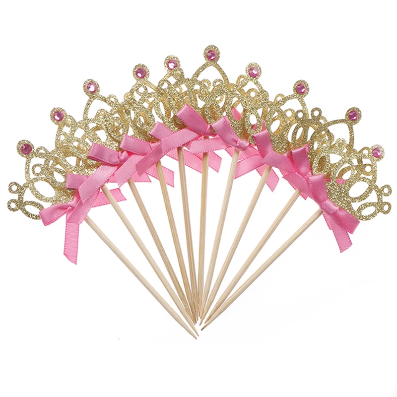 10pcs/lot 1st Birthday Decoration Play Hat Kids Baby Party Toy Gold/Silver Cupcake Toppers Hat Princess Crown Kid’s Party