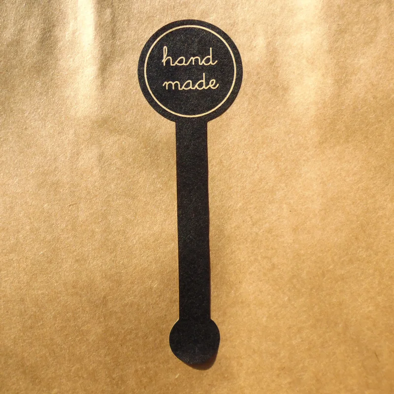 

100pcs Lollipop Shape Hand Made Paper Seal Sticker DIY Paper Label Black Background and Kraft Handmade Gift Seal Sticker 10x3cm