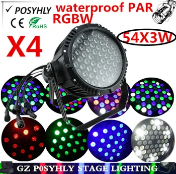 

4pcs / 54X3W waterproof led Par Lights, RGBW LED PAR DMX512 professional stage lights DJ equipment disco lights