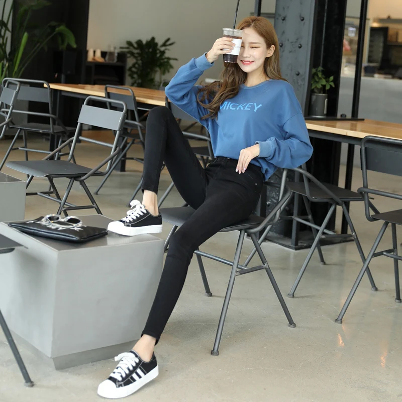 Black-Ninth pants Новые черные джинсы с высокой талией женские весенние и осенние тонкие уличная одежда Маленькие ноги - Цвет: Black-Ninth pants