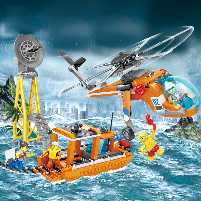 KAZI legoing Coast Guard Mini City Police Figures Vehicle Bulldozer Helicopter Creator Building Blocks Bricks Toys For Children