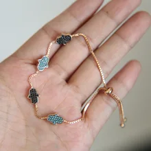 Заводская Роза, золотой цвет, Стерлинговое Серебро 925 пробы, черный, синий камень, мощеная Милая Хамса, ручная цепочка, цепочка, золотой цвет, браслет