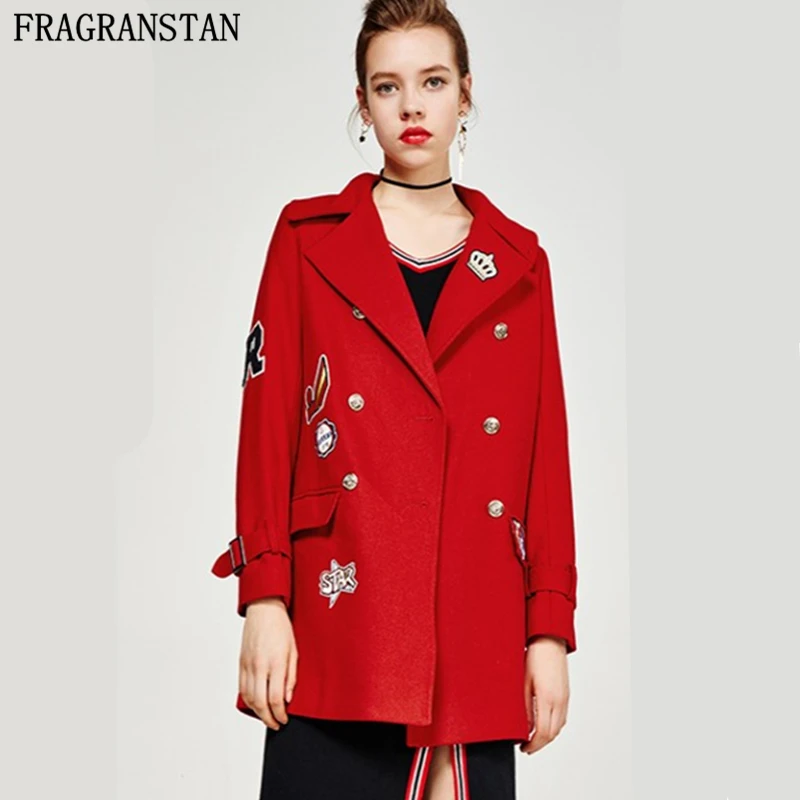 2018 Women Autumn Winter Fashion Red Woolen Coat Warm Wool