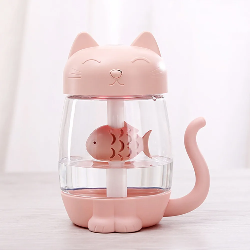 

Cute Cat LED Air Humidifier Home Living Room 3 In 1 Humidifier Air Fan Diffuser Purifier Atomizer USB Charging LED Humidifier