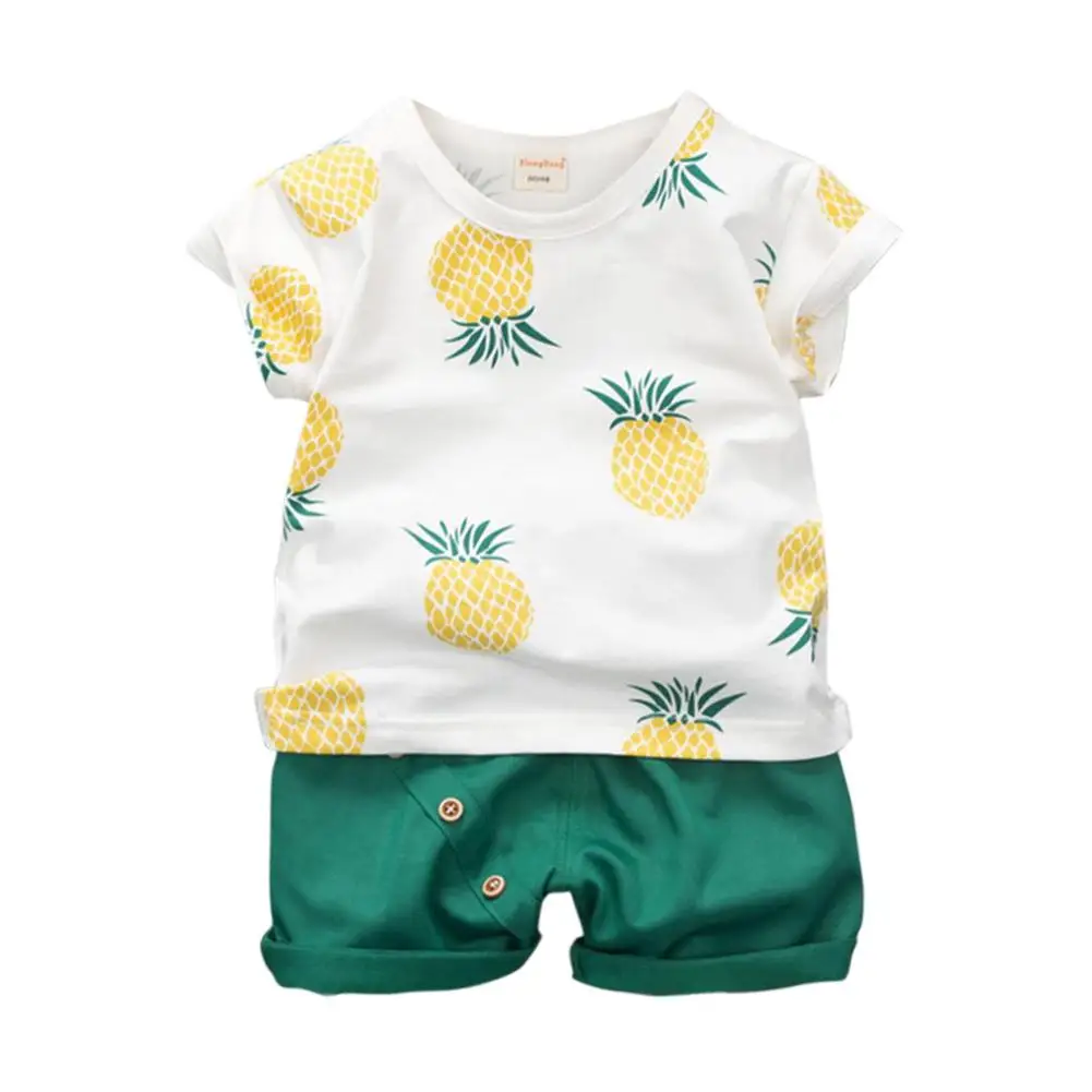 

2Pcs/Set Cute Pineapple Pattern Short Sleeve Shirt Shorts Set for Kids